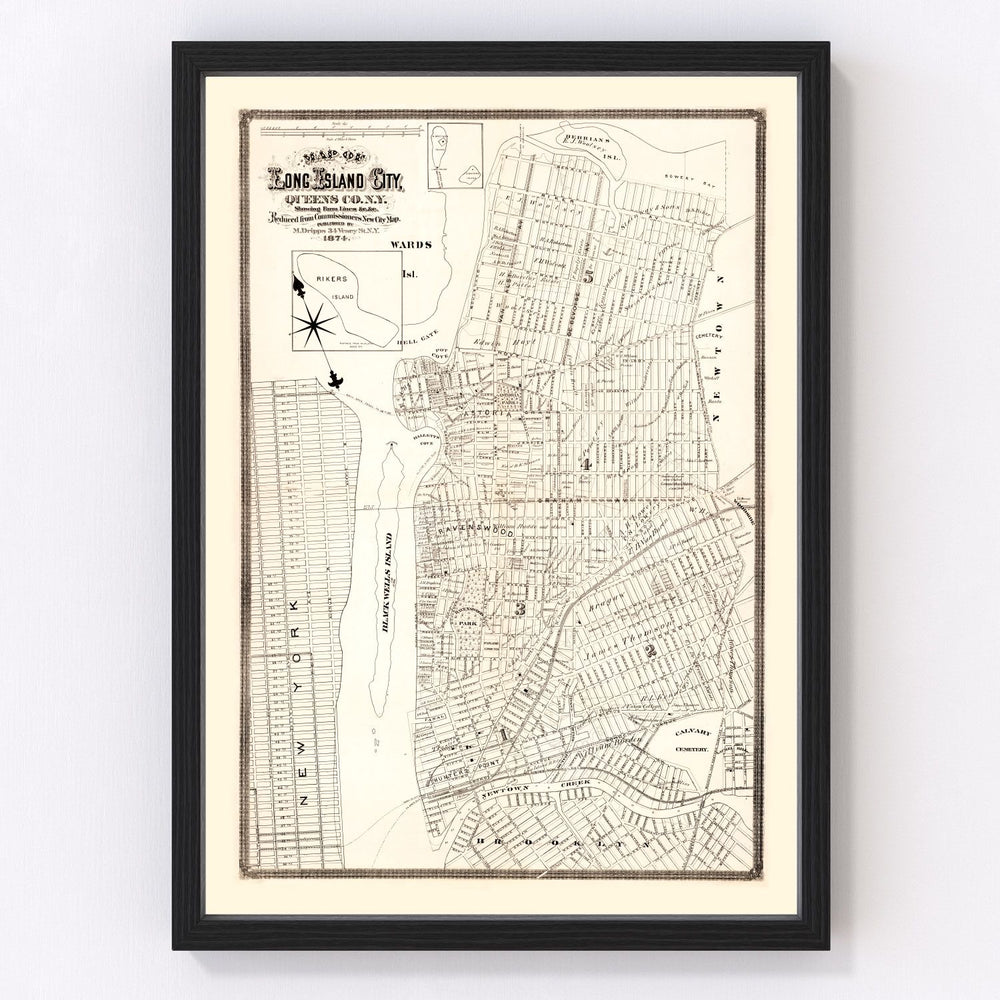 Queens County Vintage Map 1874