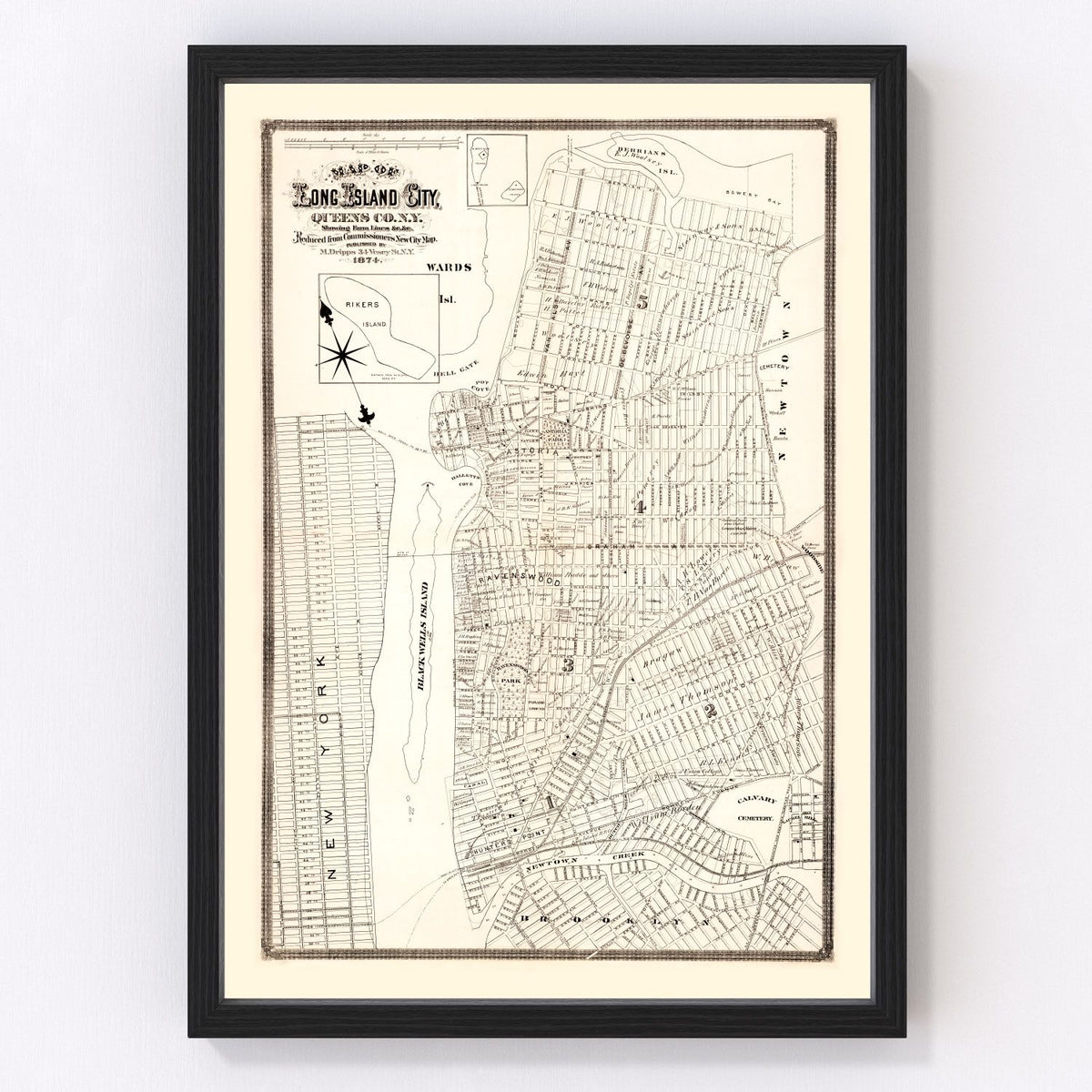 Queens County Vintage Map 1874