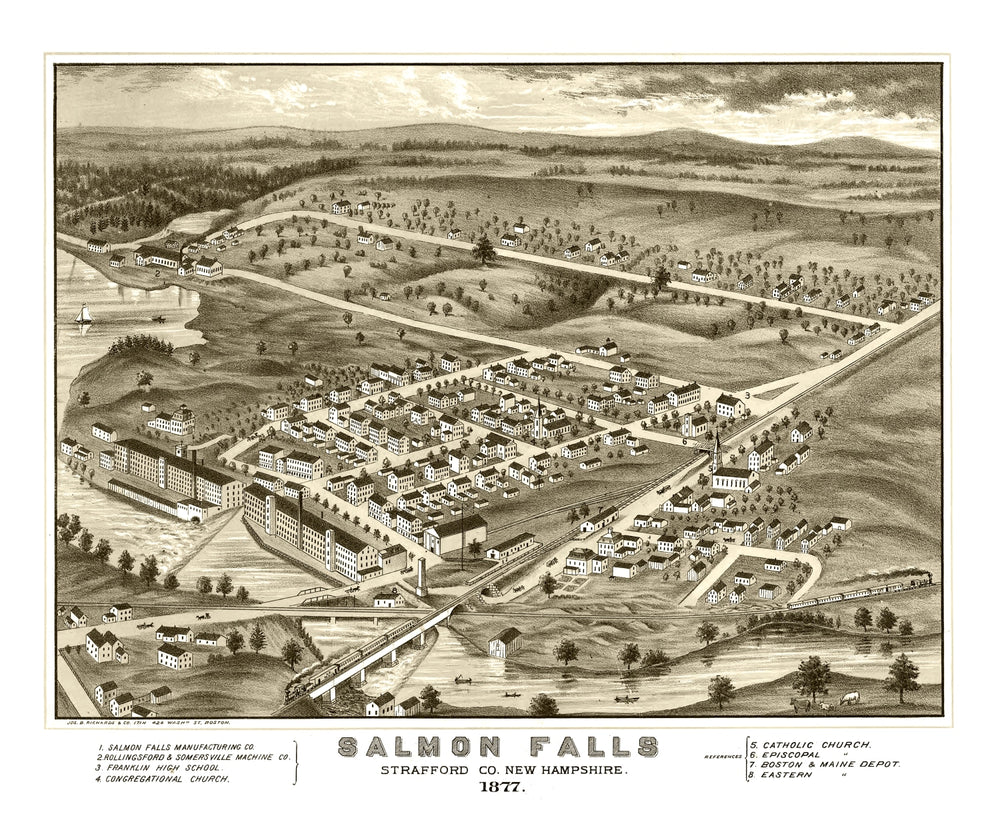 Vintage Map of Salmon Falls, New Hampshire 1877 print style example