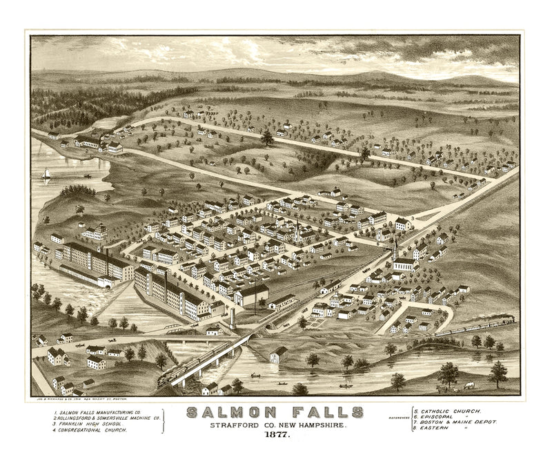 Size comparison using Vintage Map of Salmon Falls, New Hampshire 1877