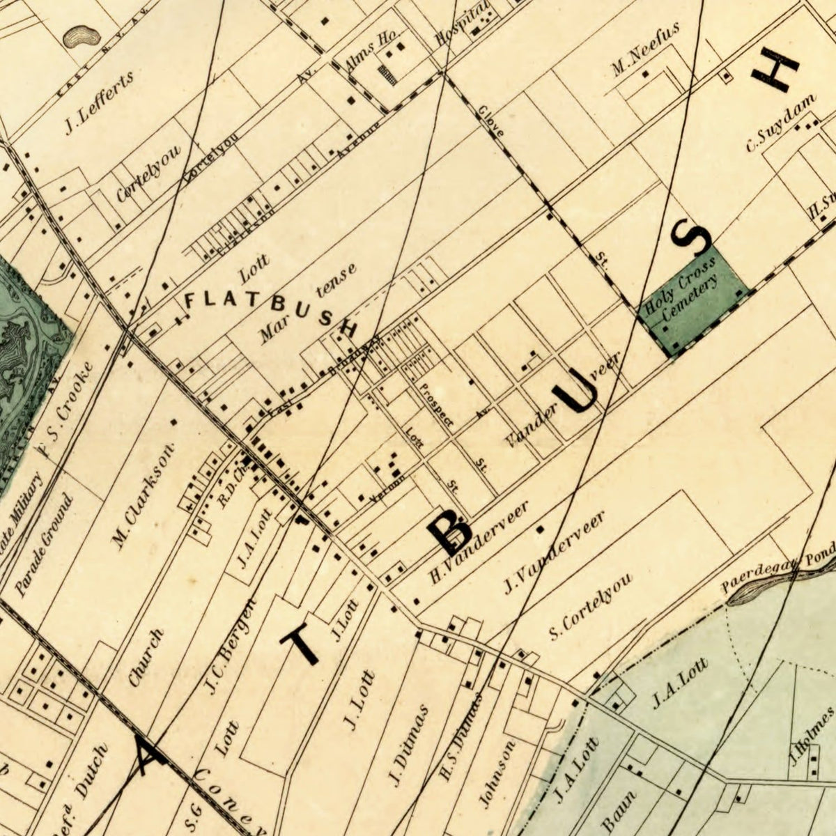 Restored historic details from the 1868 county map of Kings County, New York