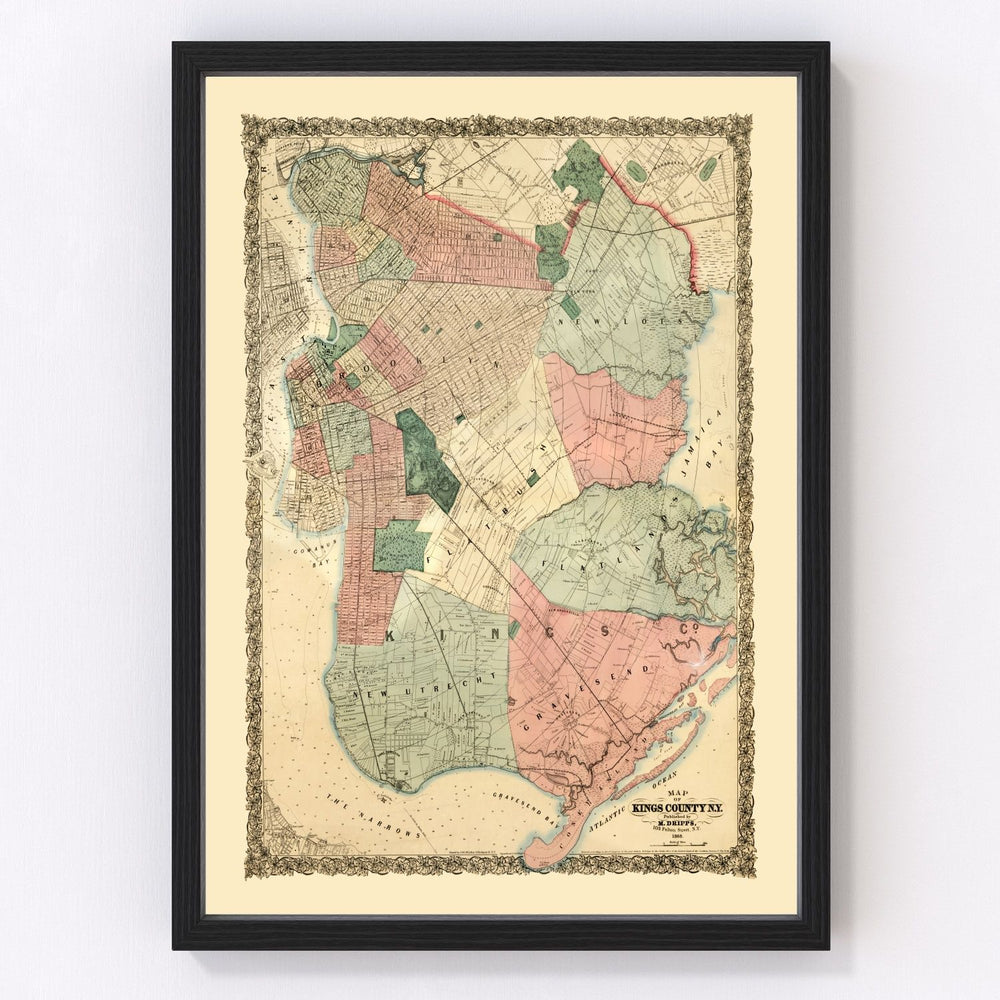 Kings County Vintage Map 1868