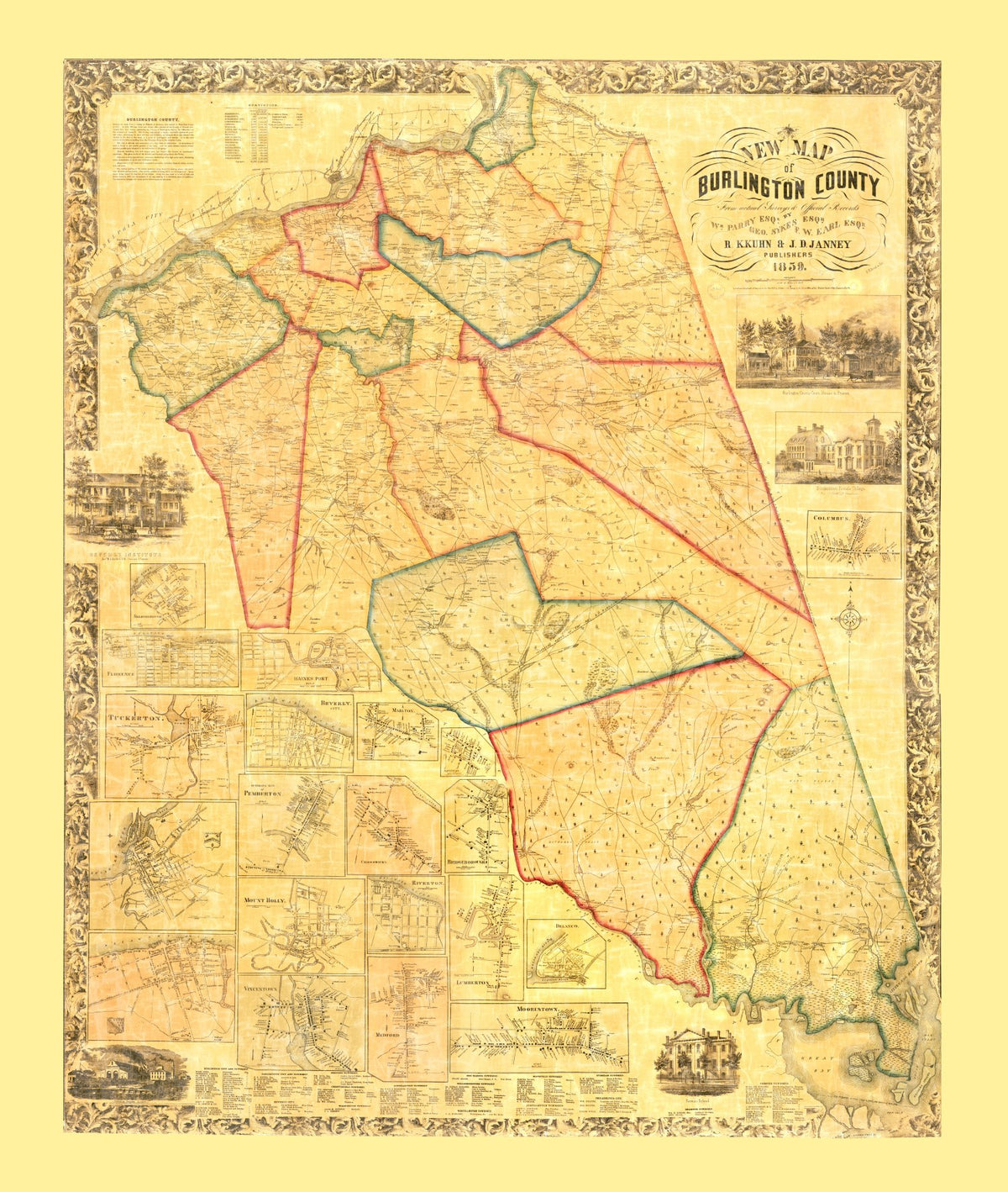 Preview of Vintage Map of Burlington County, New Jersey 1859