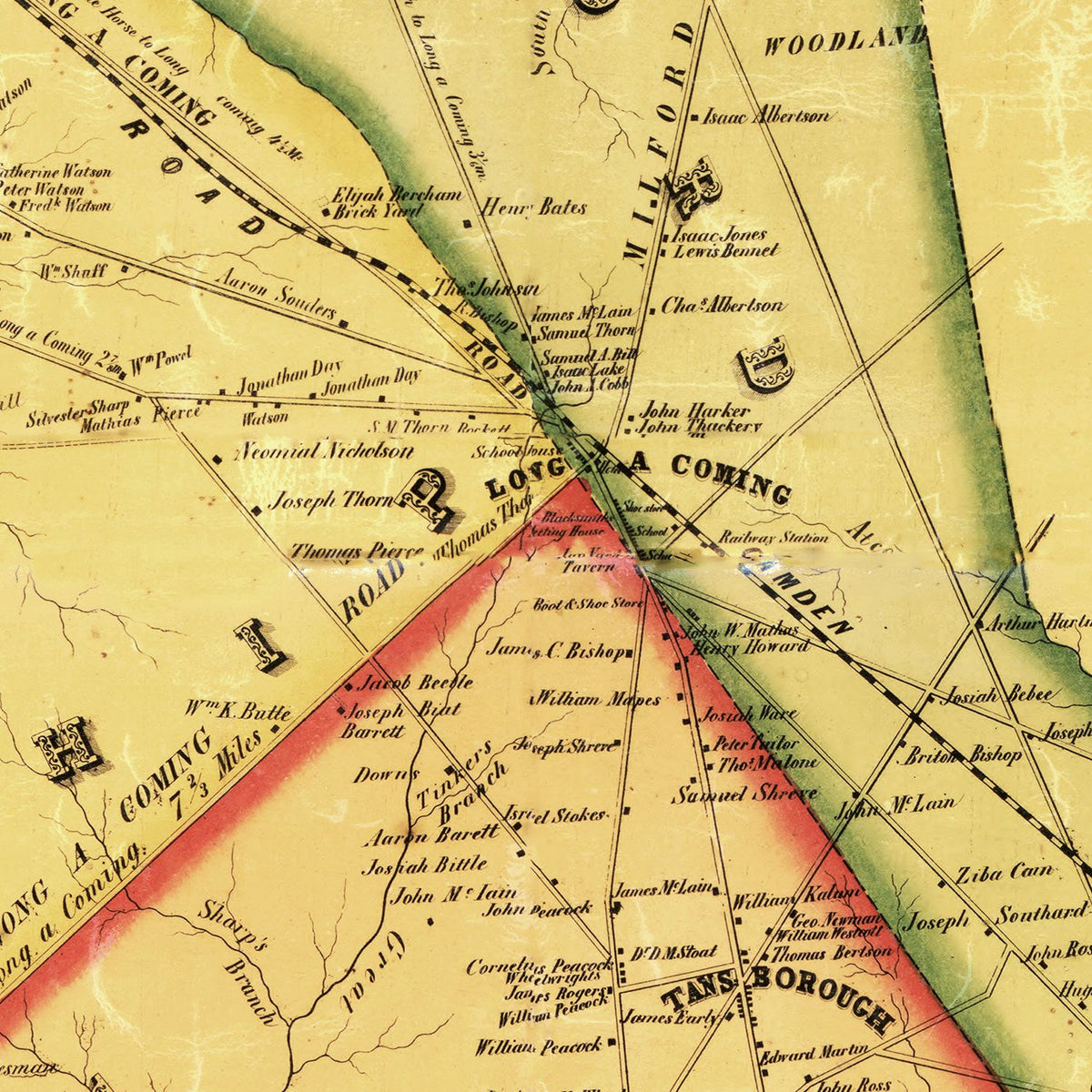Restored historic details from the 1857 county map of Camden County, New Jersey