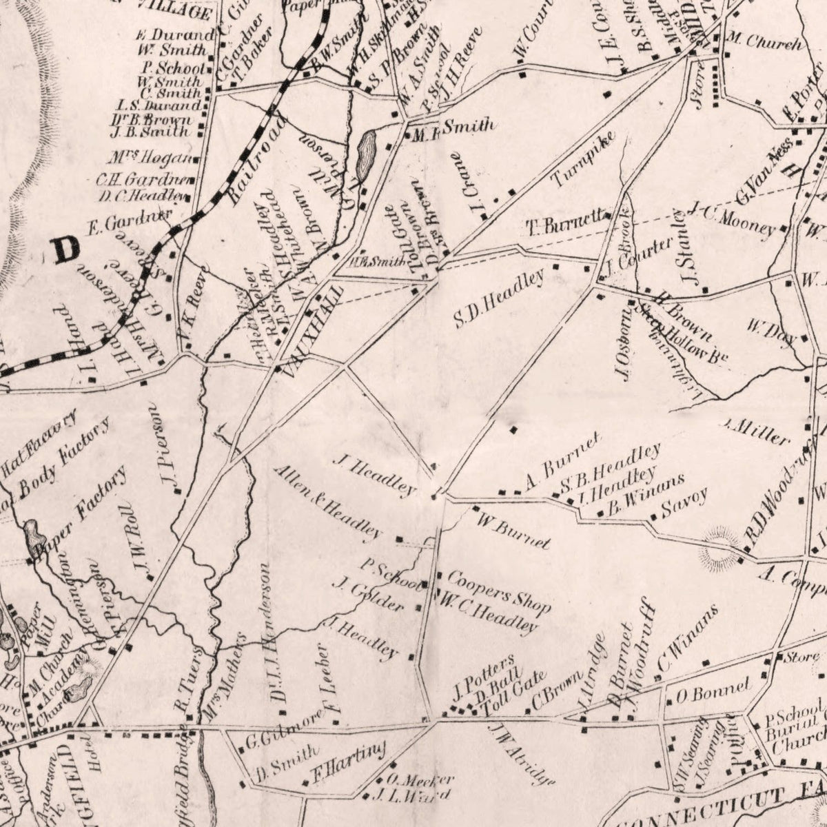 Restored historic details from the 1850 county map of Essex County, New Jersey