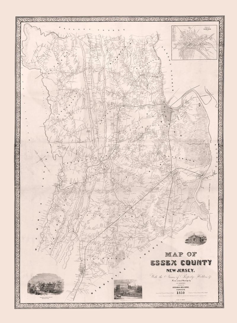 Size comparison using Vintage Map of Essex County, New Jersey 1850