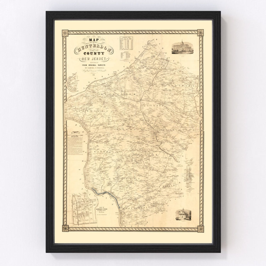 Hunterdon County Vintage Map 1851
