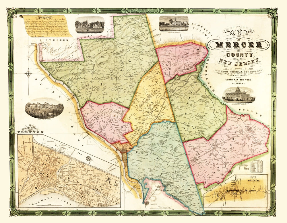 Vintage Map of Mercer County, New Jersey 1849 print style example