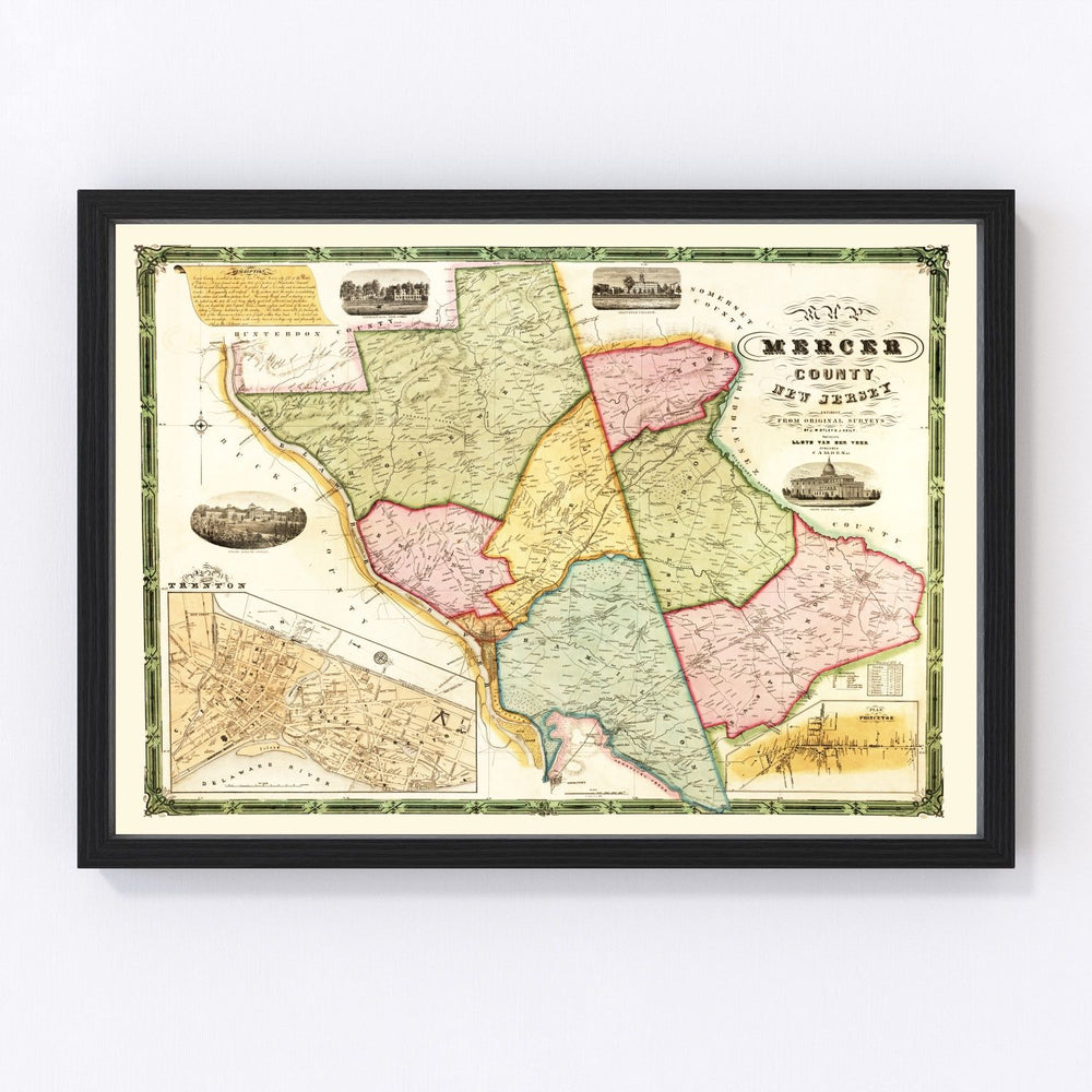 Mercer County Vintage Map 1849