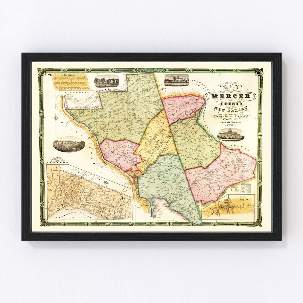 Mercer County Vintage Map 1849