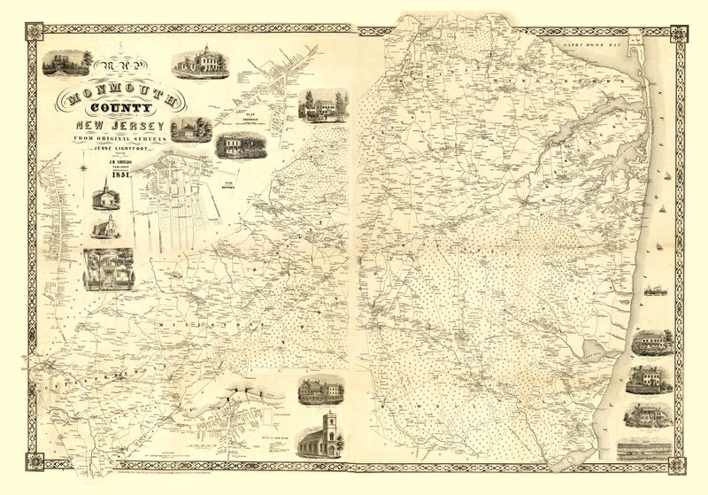 Size comparison using Vintage Map of Monmouth County, New Jersey 1851