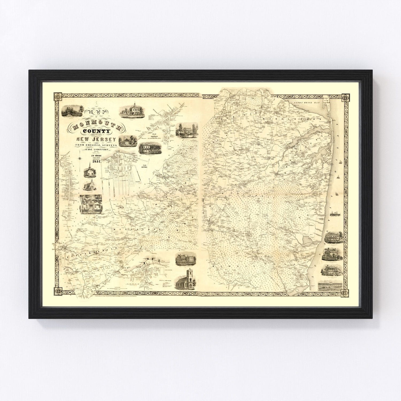 Monmouth County Vintage Map 1851