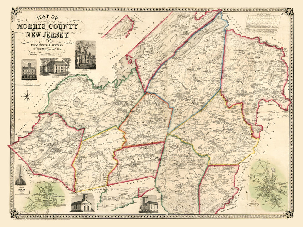 Vintage Map of Morris County, New Jersey 1853 print style example