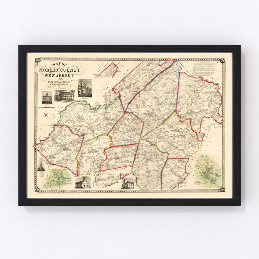 Vintage Map of Morris County, New Jersey 1853