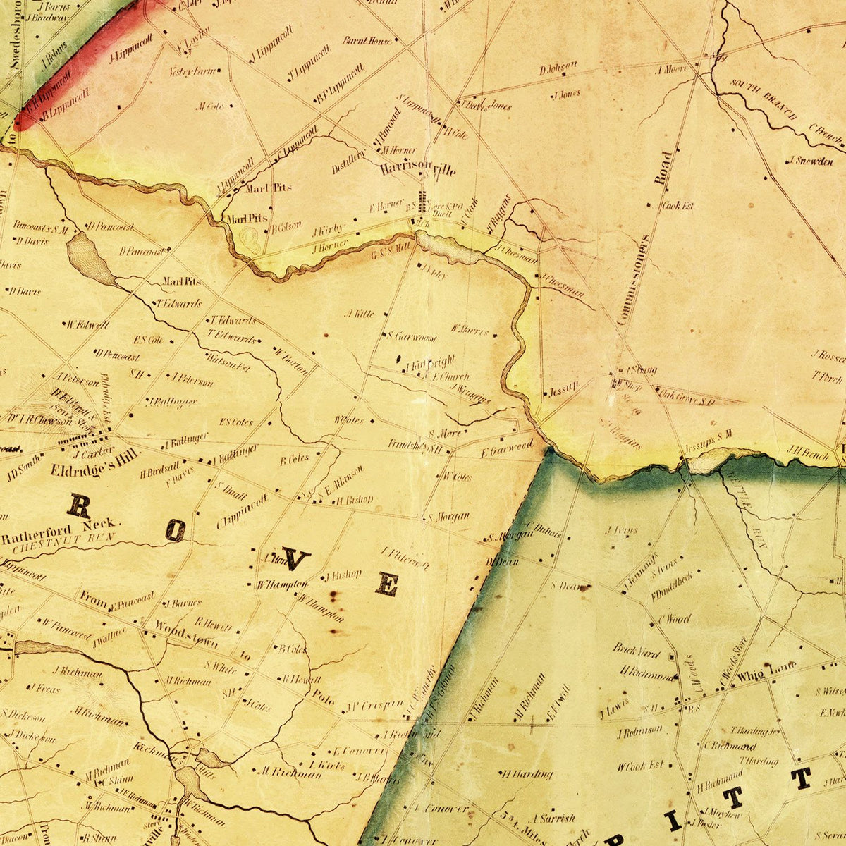 Restored historic details from the 1849 county map of Salem County, New Jersey