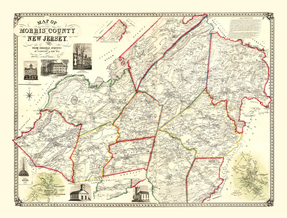 Vintage Map of Morris County, New Jersey 1853 print style example