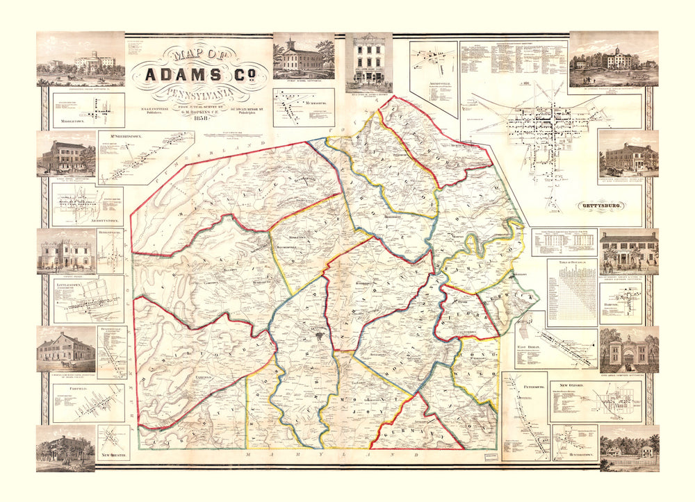 Vintage Map of Adams County, New Jersey 1858 print style example