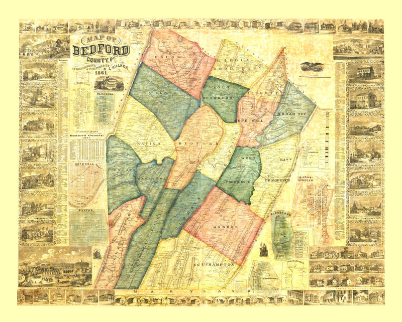 Size comparison using Vintage Map of Bedford County, Pennsylvania 1861