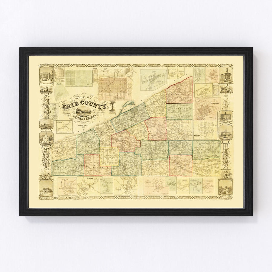 Erie County Vintage Map 1855