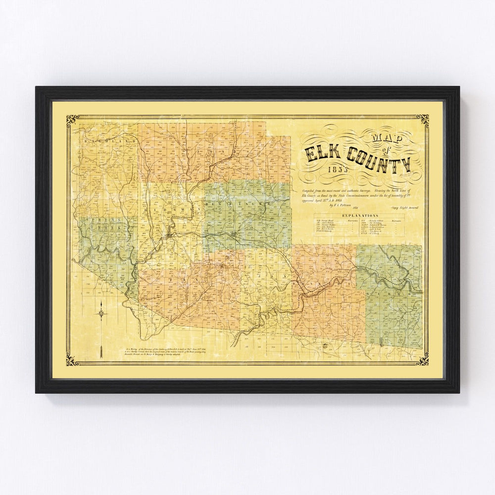 Elk County Vintage Map 1855