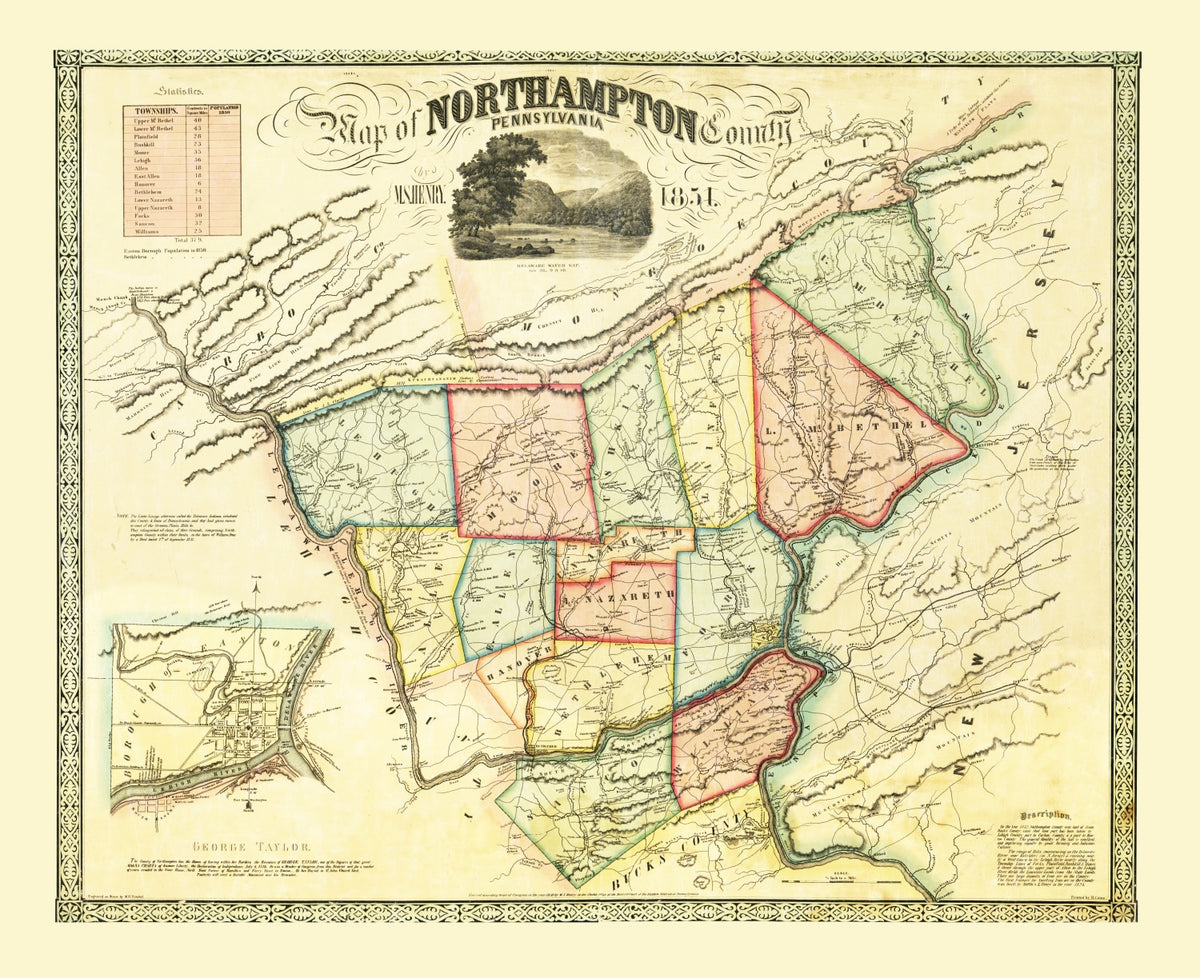 Preview of Vintage Map of Northampton County, Pennsylvania 1851