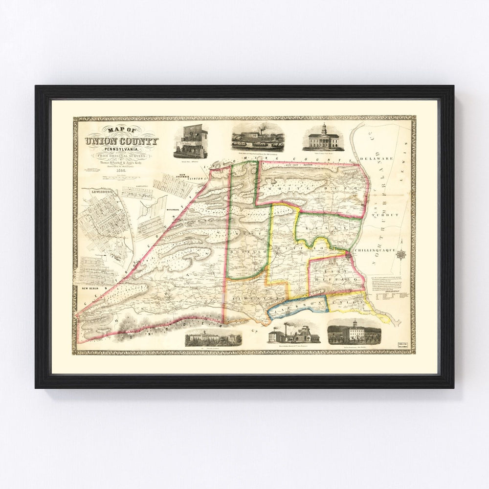Union County Vintage Map 1856