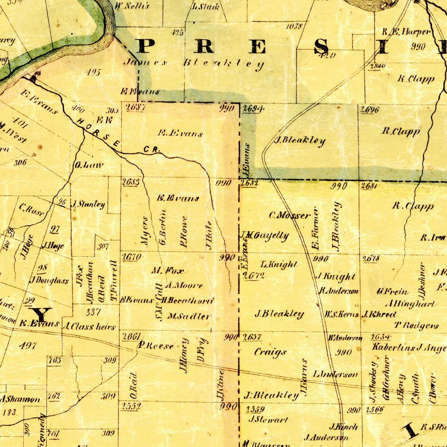 Restored historic details from the 1857 county map of Venango County, Pennsylvania