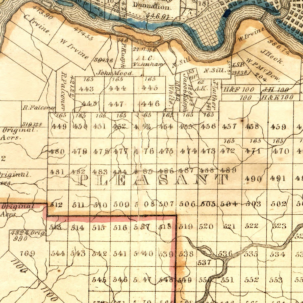 Restored historic details from the 1838 county map of Warren County, Pennsylvania