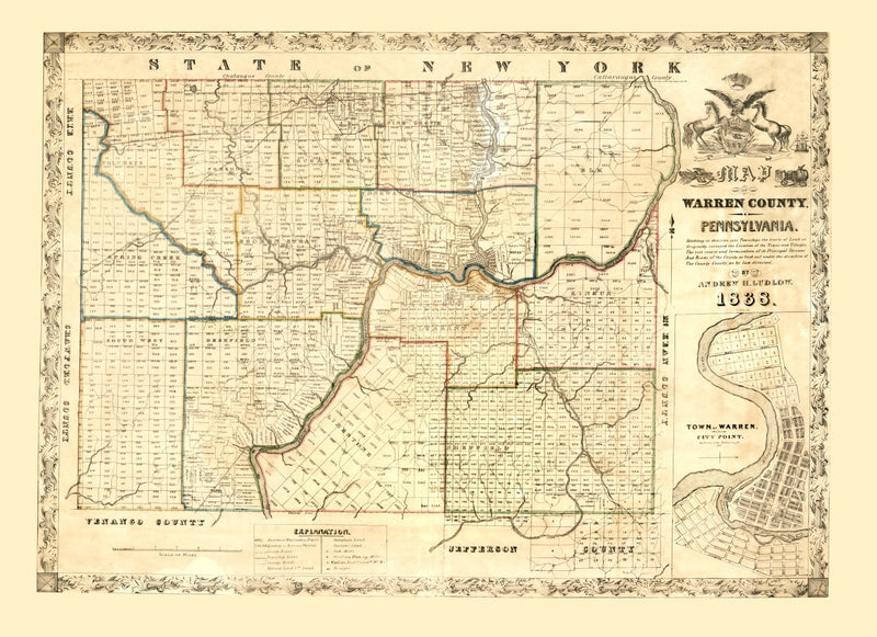 Size comparison using Vintage Map of Warren County, Pennsylvania 1838