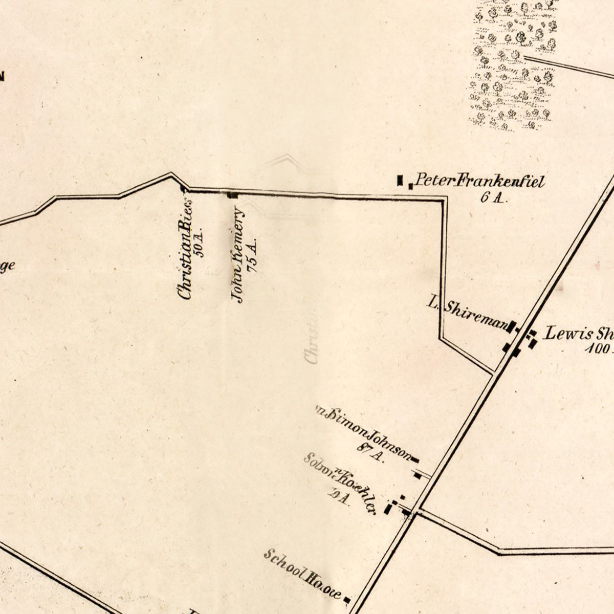 Restored historic details from the 1850 county map of Northampton County, Pennsylvania