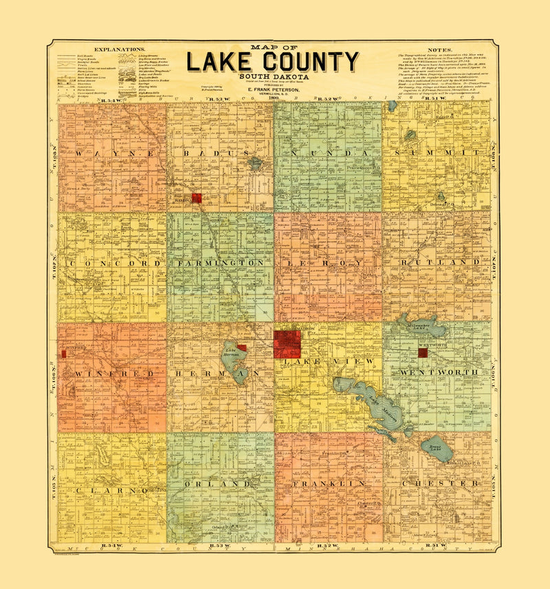 Size comparison using Vintage Map of Lake County, South Dakota 1899