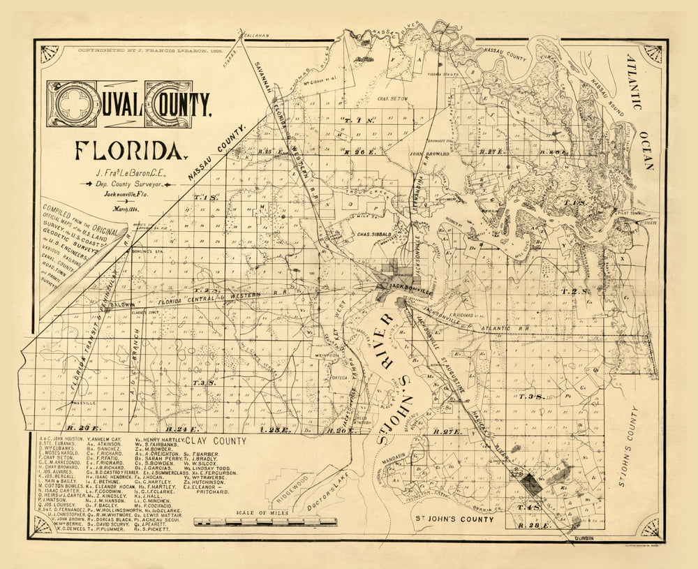 Vintage Map of Duval County, Florida 1885 print style example