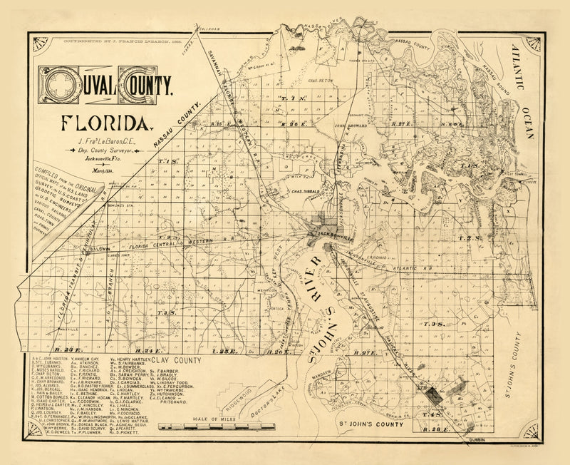 Size comparison using Vintage Map of Duval County, Florida 1885
