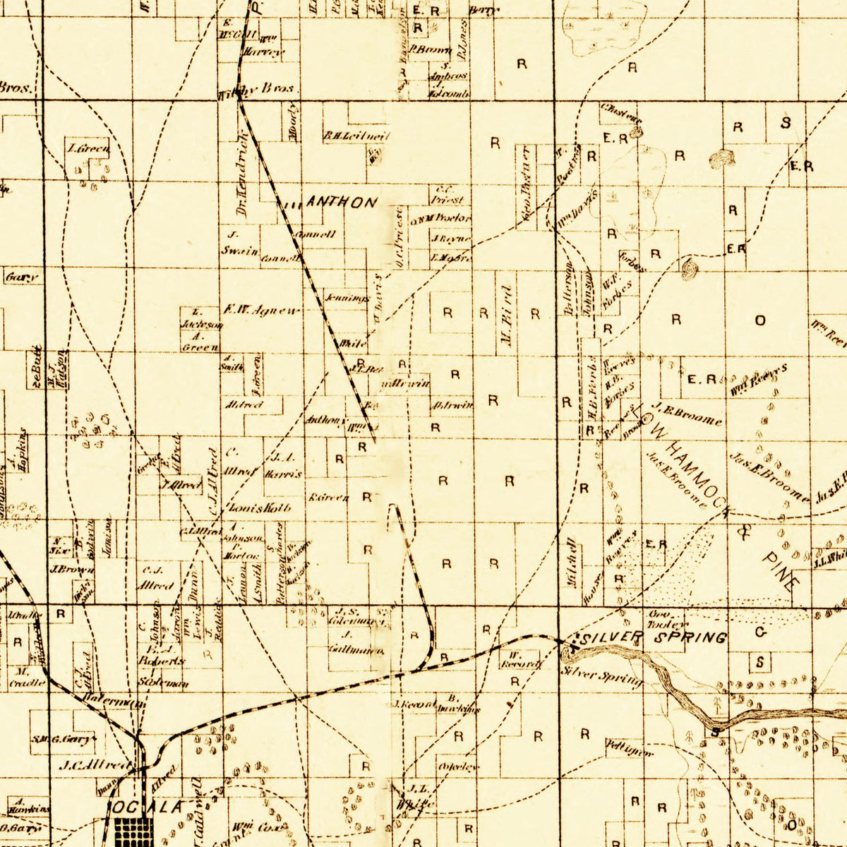 Restored historic details from the 1883 county map of Marion County, Florida