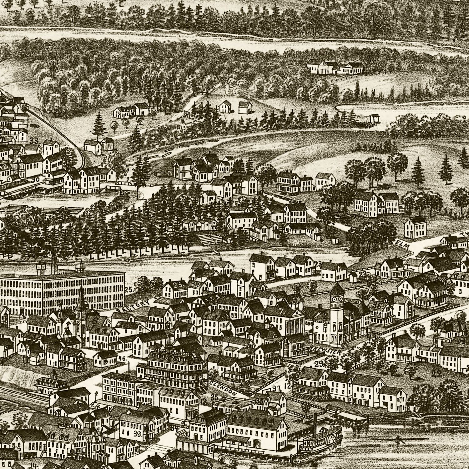 Restored historic details from the 1889 city map of Wolfeborough, New Hampshire