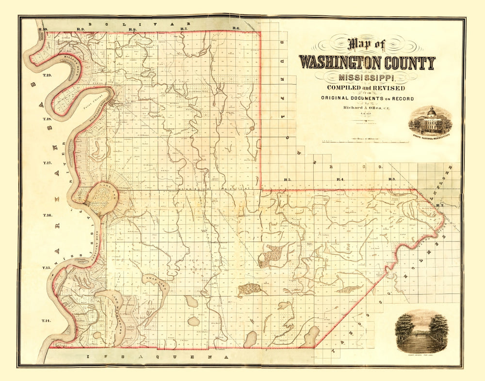 Vintage Map of Washington County, Mississippi 1871 print style example