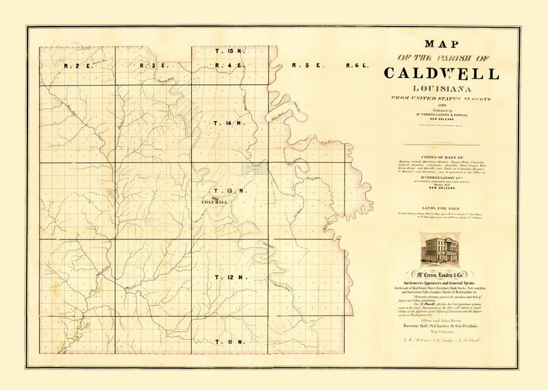 Size comparison using Vintage Map of Caldwell Parish, Louisiana 1860
