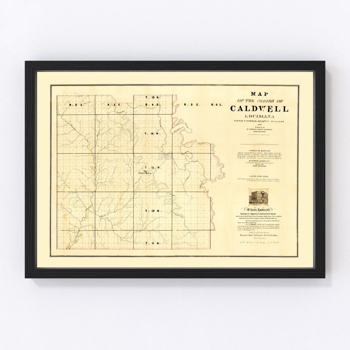 Caldwell Parish Vintage Map 1860