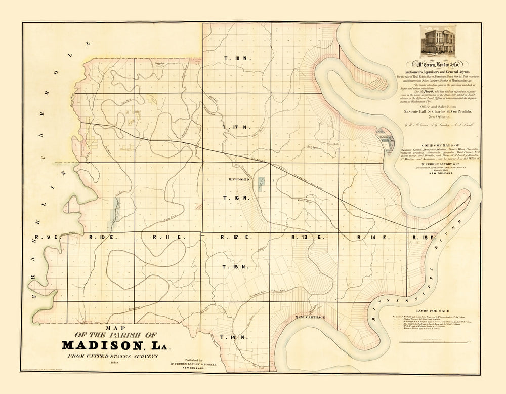 Vintage Map of Madison Parish, Louisiana 1860 print style example