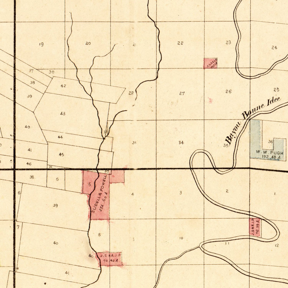 Restored historic details from the 1860 county map of Morehouse Parish, Louisiana