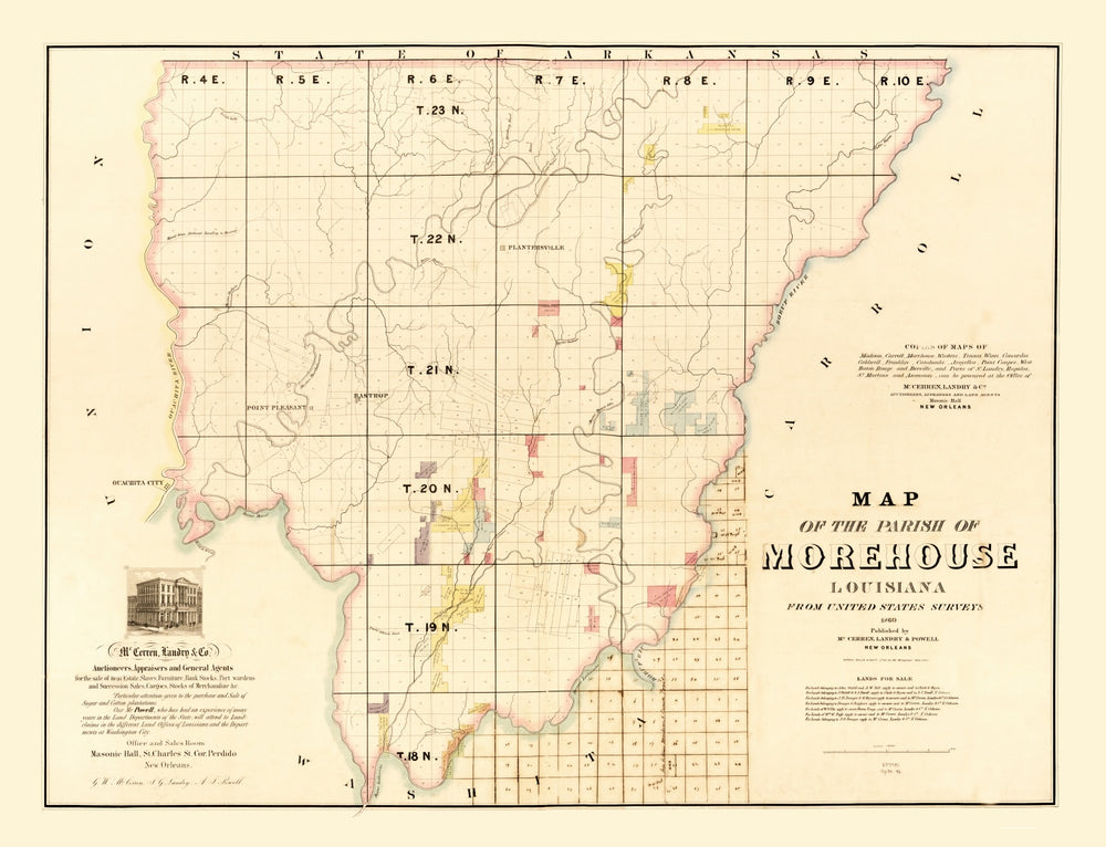 Vintage Map of Morehouse Parish, Louisiana 1860 print style example