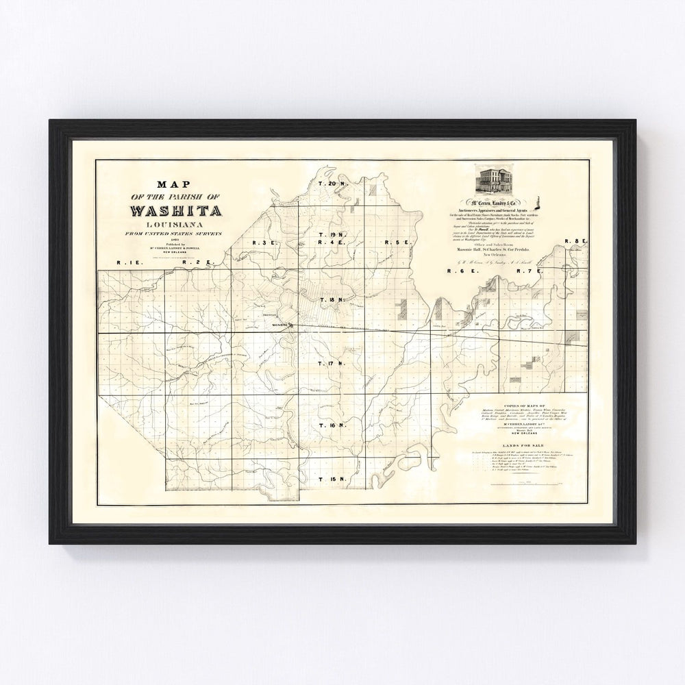 Washita Parish Vintage Map 1860