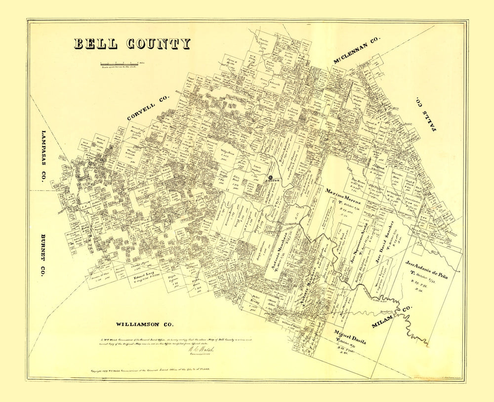 Vintage Map of Bell County, Texas 1879 print style example