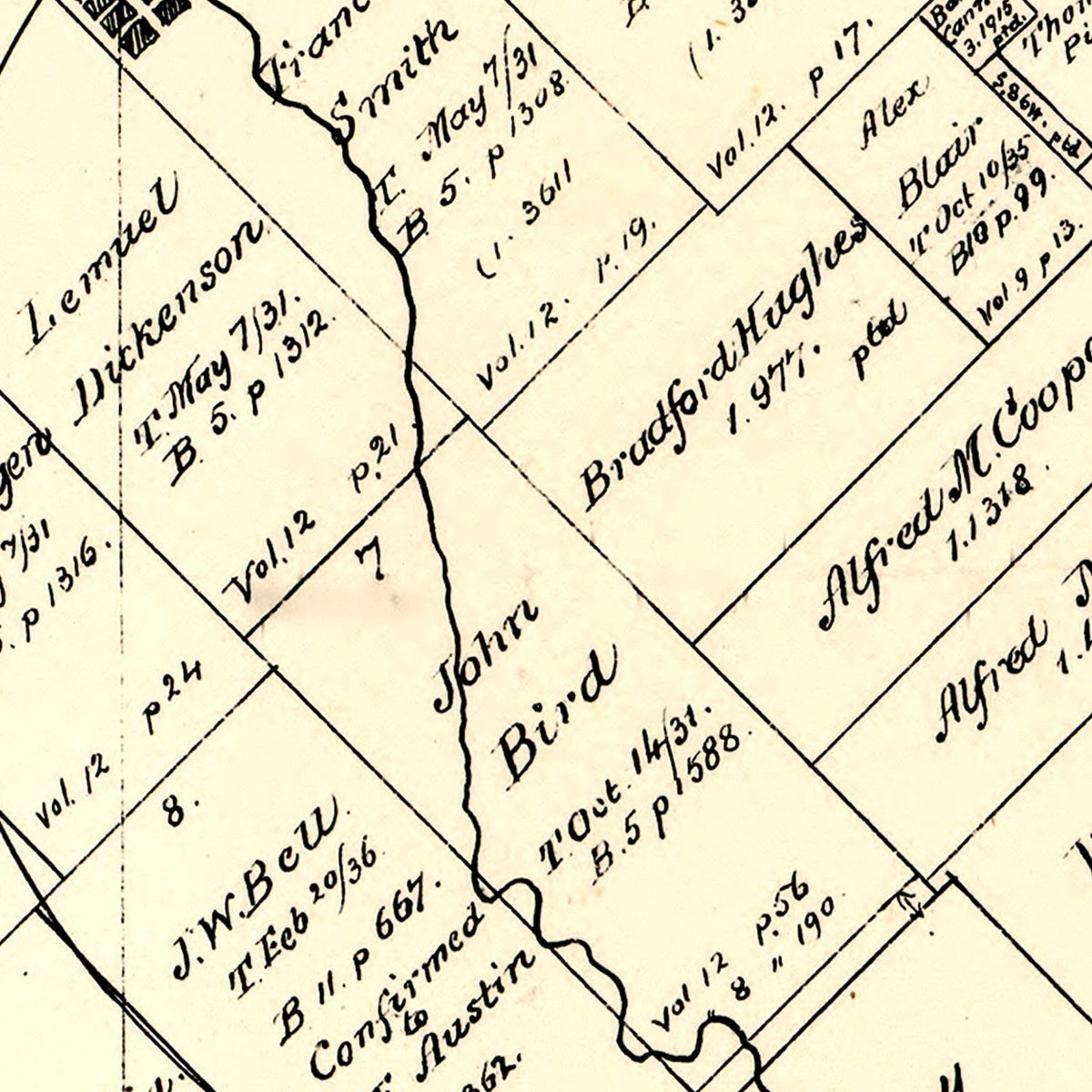 Restored historic details from the 1879 county map of Burleson County, Texas
