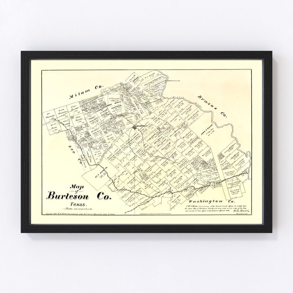 Burleson County Vintage Map 1879
