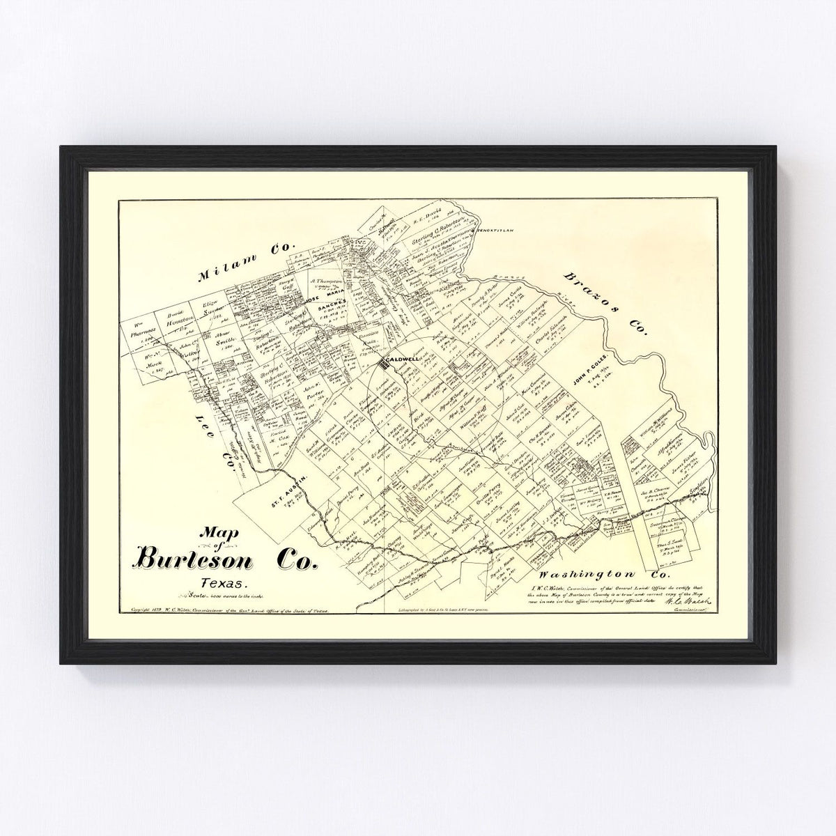 Burleson County Vintage Map 1879