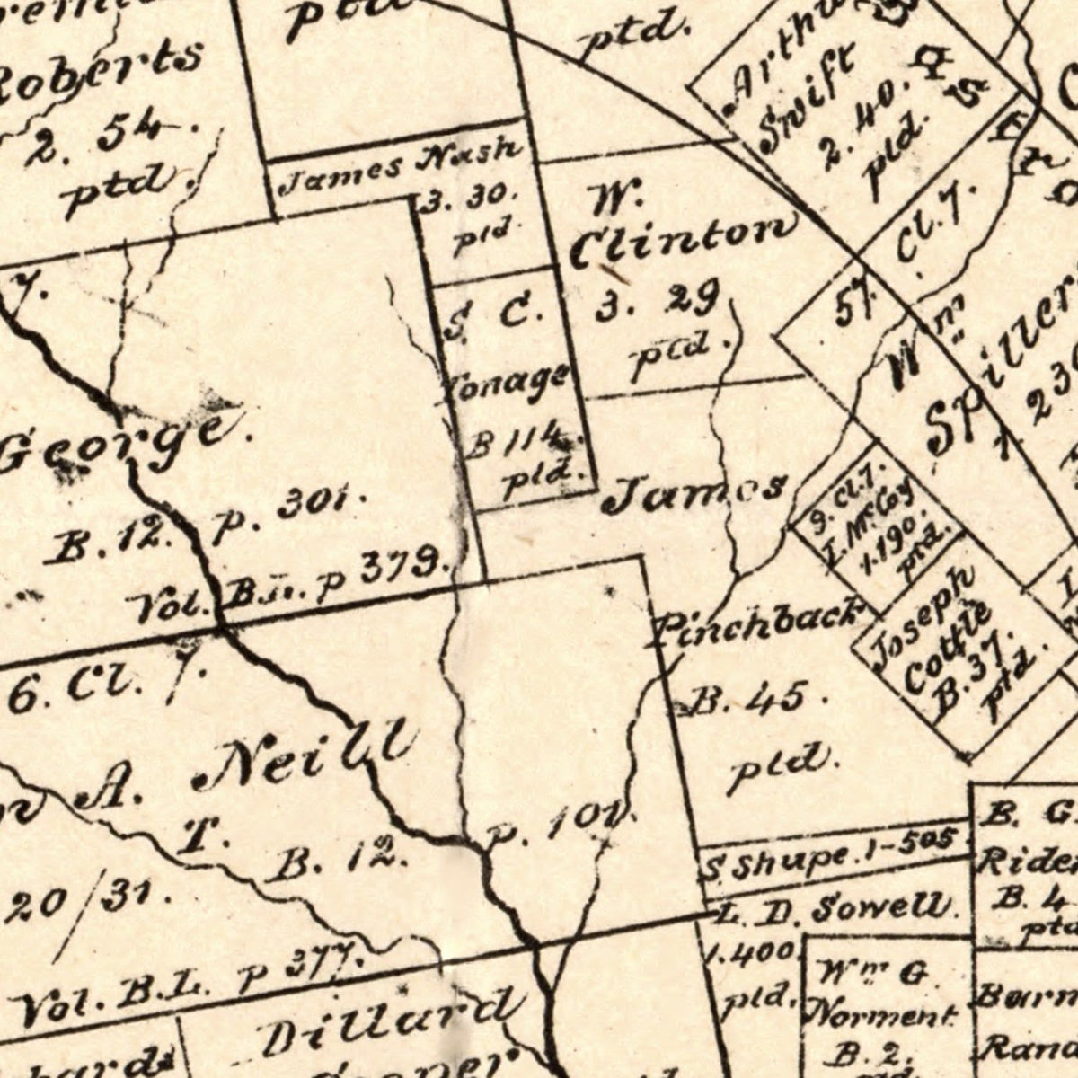 Restored historic details from the 1880 county map of Caldwell County, Texas