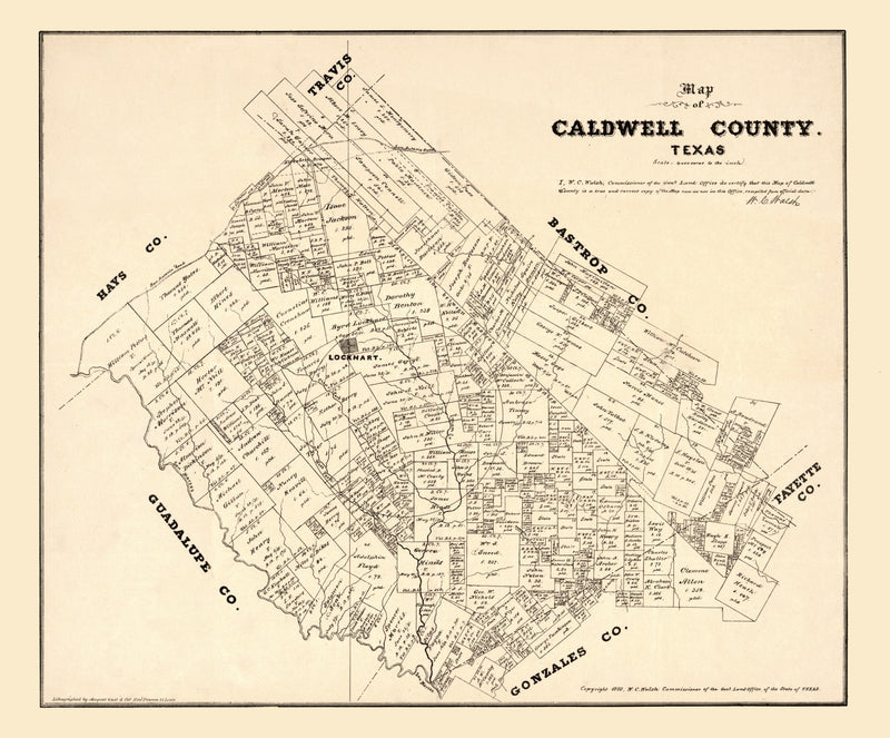 Size comparison using Vintage Map of Caldwell County, Texas 1880