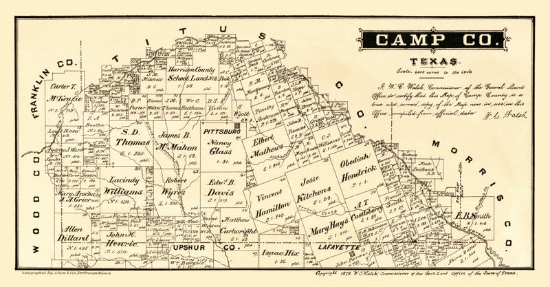 Size comparison using Vintage Map of Camp County, Texas 1879