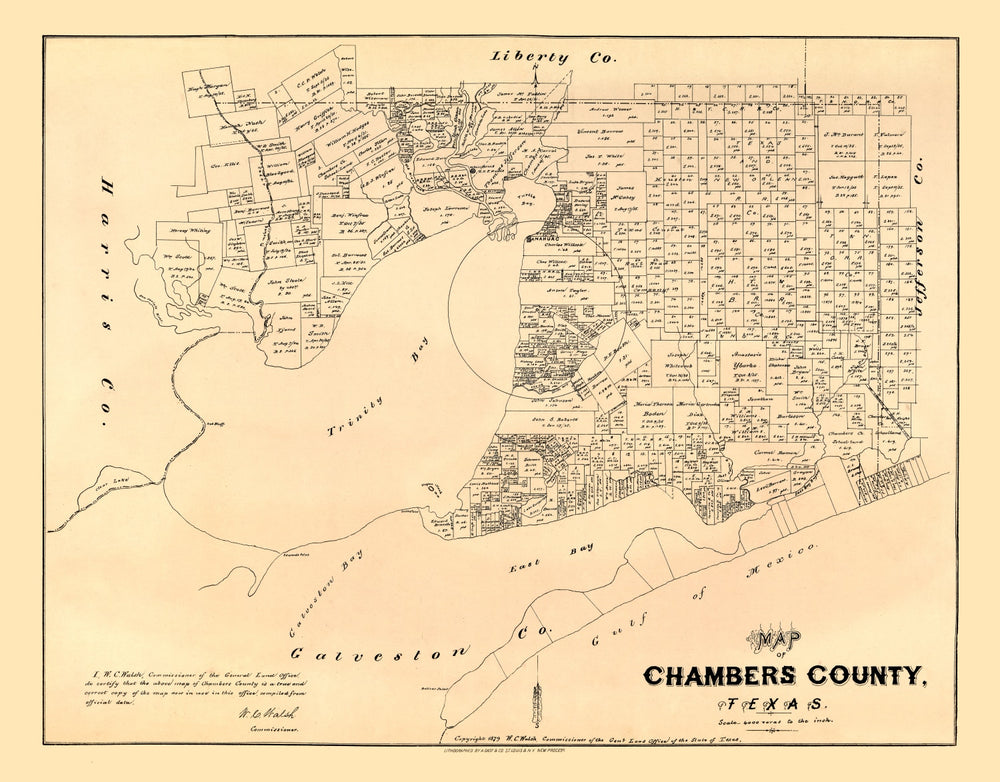 Vintage Map of Chambers County, Texas 1879 print style example